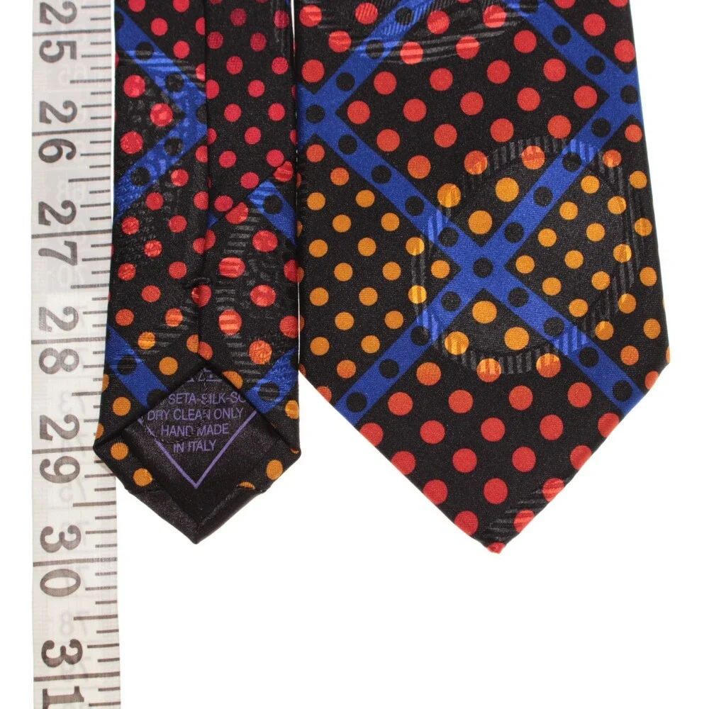 Italo Ferretti NWT Neck Tie in Black with Multicolor Polka Dots 100% Silk